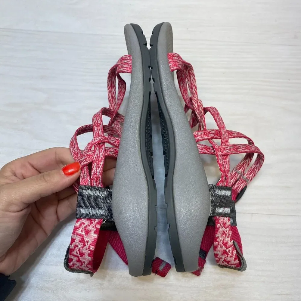 Chaco ZX/1 Ecotread Strappy‎ Sandals Kids Size 3 Pink White Sport Hiking Comfort